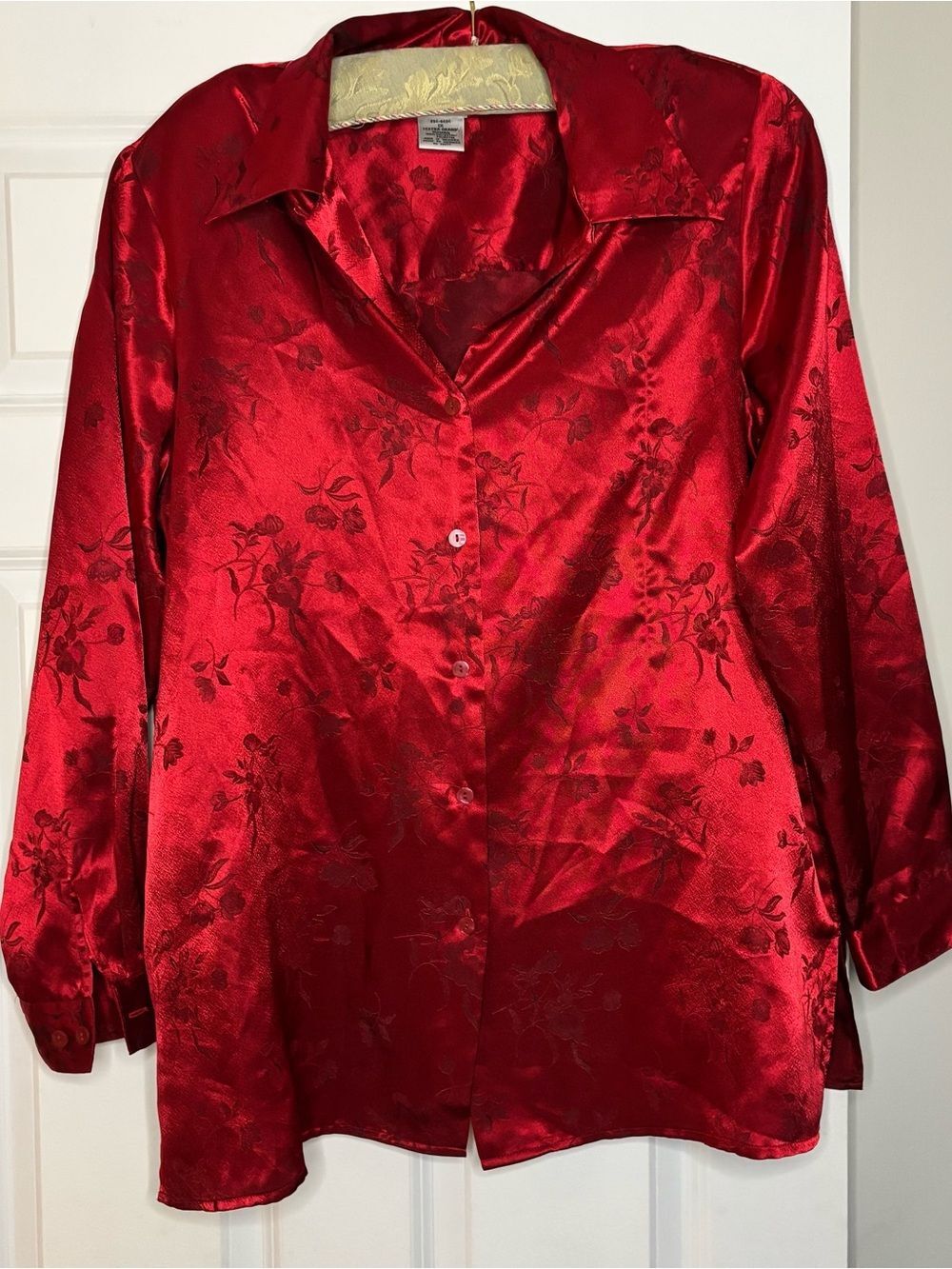 Vintage Plus Size Red Brocade Button Up top 1x Liz Baker
